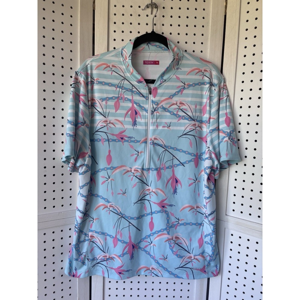 Terry Women's Cycling Jersey 1X Blue Pink Graphic Floral Half Zip Short Sleeve